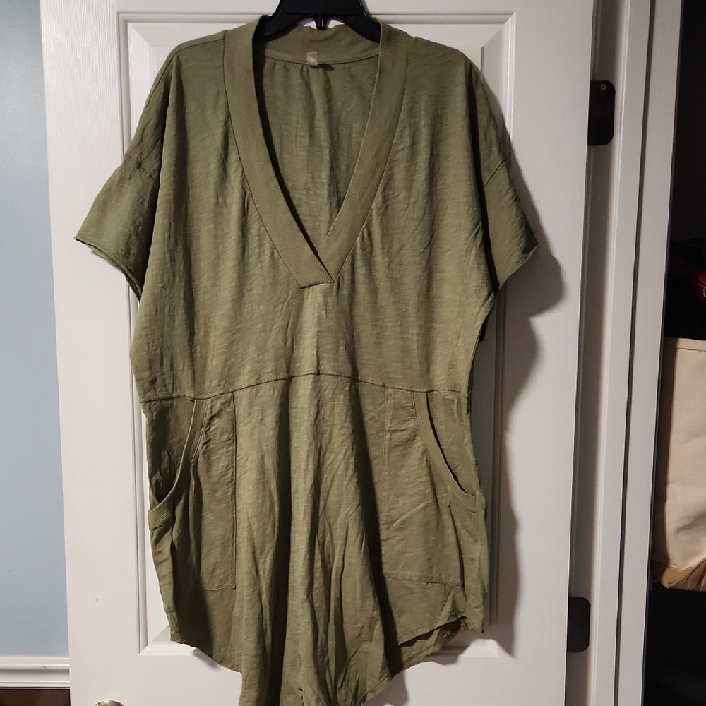 Free People Why Not Heathered Green Romper